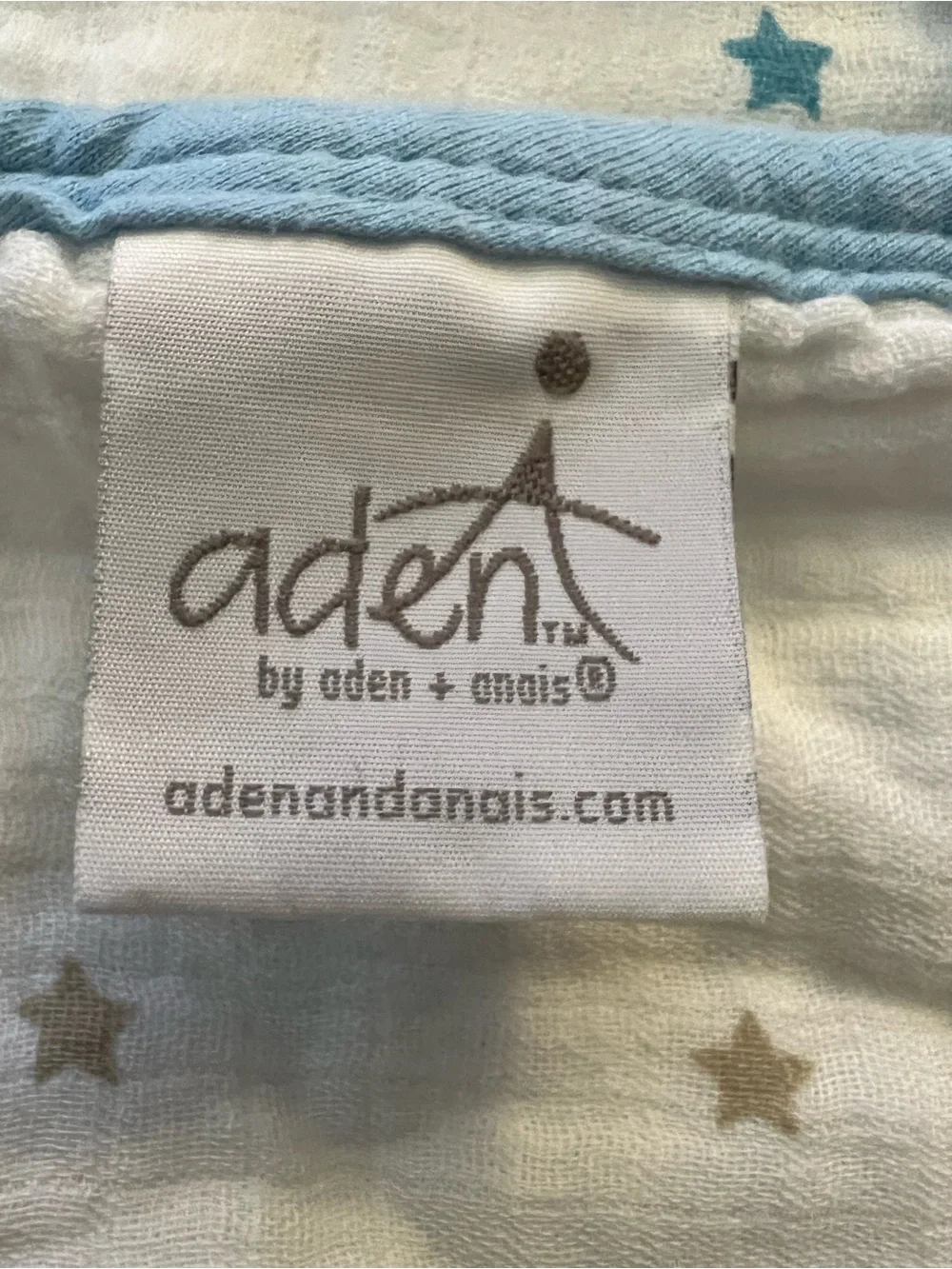 aden + anais White Muslin Sleep Sack with Blue and Tan Stars